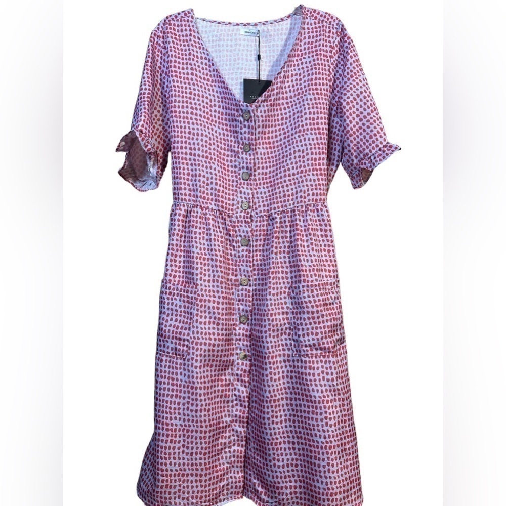 Koandaily Plus Size V Neck Button Down Short Sleeve Ruffle Polka Dot Midi Dress